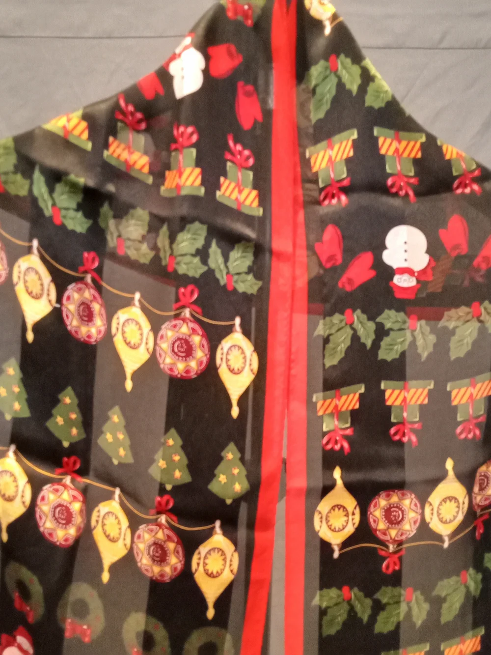 Holiday Ornament Pattern Black and Red Decorative Scarf